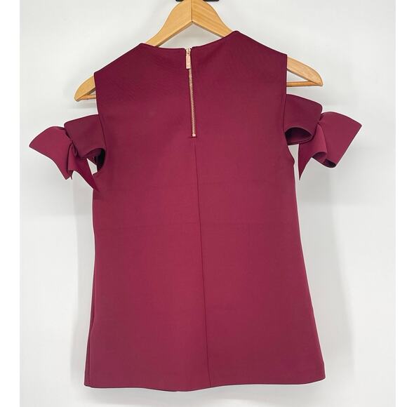 Ted Baker London Mendoll Bow Sleeve Cold Shoulder Maroon Top Classic Formal Glam - Picture 3 of 7